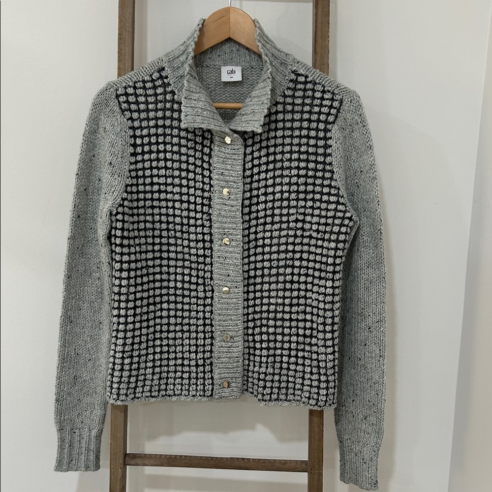 Cabi Square Knit Gray Cardigan Sweater Women’s Grey Size Small Style #3006